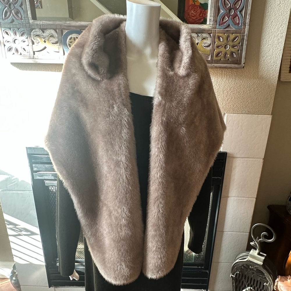 Elegant Brown Faux Fur Cape shawl 34” length